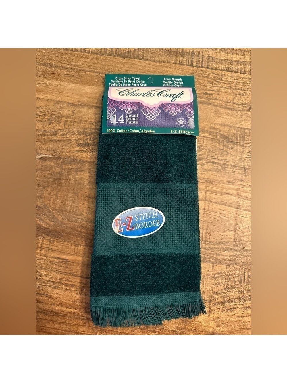 Charles Craft 100% Cotton Fingertip Towel E-Z Cross Stitch border Hunter Green
